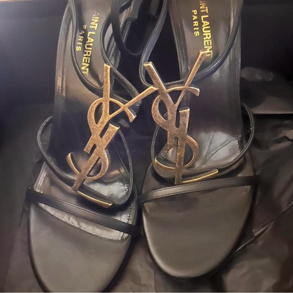Saint Laurent Black and Gold Heels - Picture 2 of 3